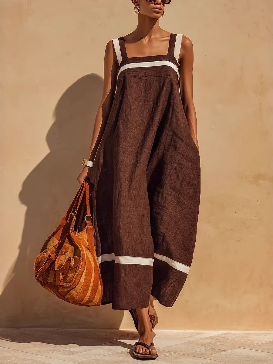 Color-blocked Pocket Midi Dress For Women