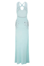 Sparkling Nights Knit Sunburst Sequin Detail Back Cross Straps Stretch Maxi Dress