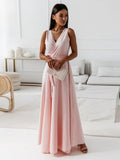 Guillermina Aesthetic Women's Solid Color V Neck Long Dress Boutique Collection