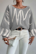 Geometric Lantern Sleeve Knitted Sweater