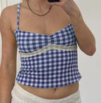 Gingham Checkered Lace Crop Top