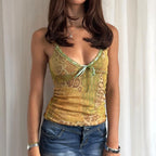 Abstract Ribbon Tie-Up Crop Top