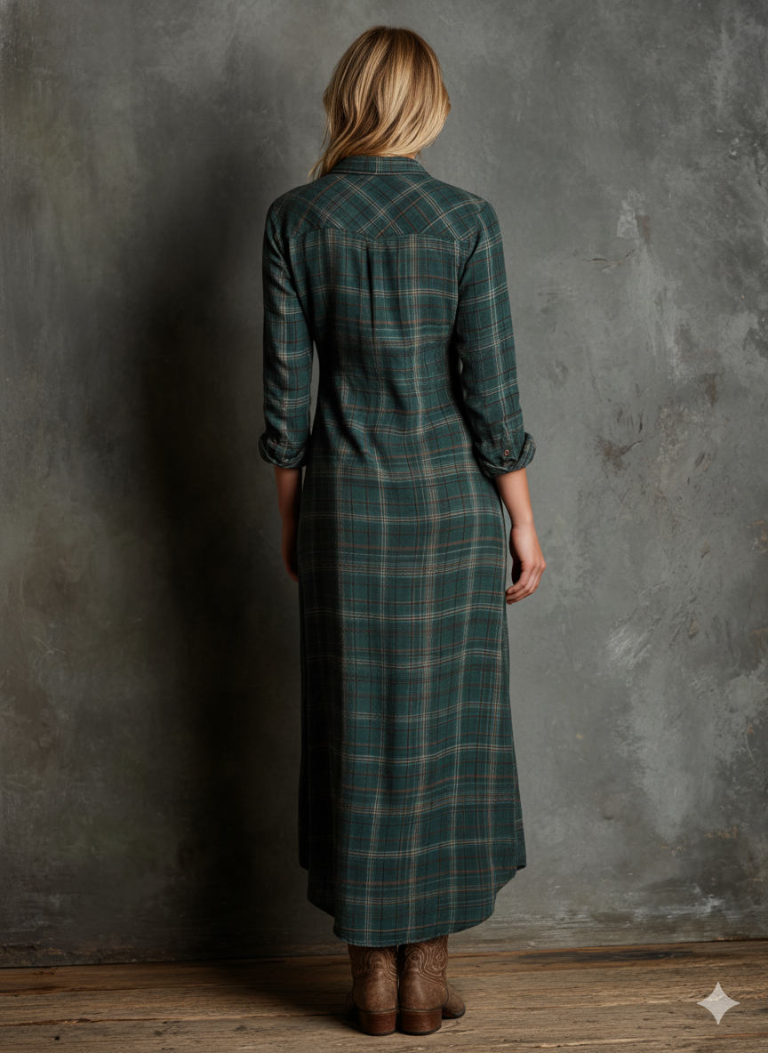 | Plaid Lapel Maxi Dress