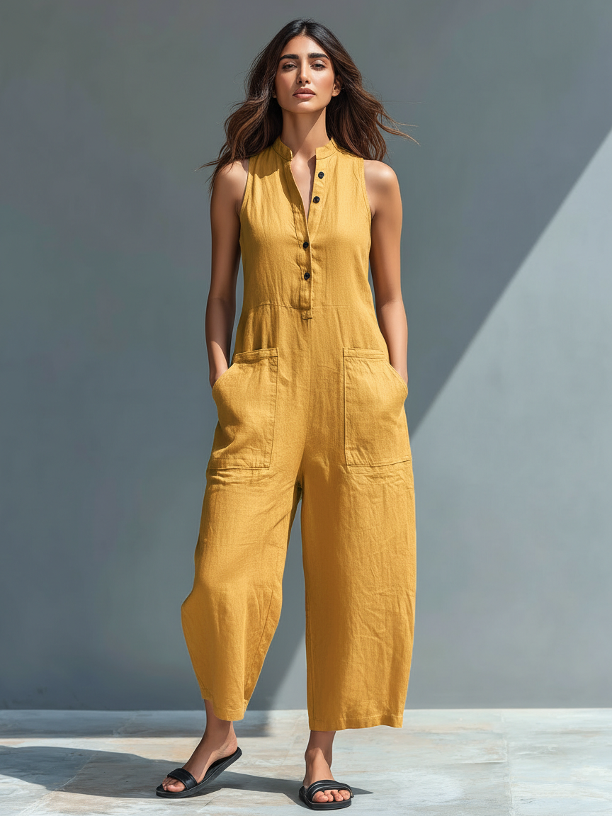 | Minimalist Linen Loose Jumpsuit