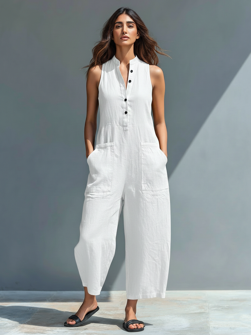 | Minimalist Linen Loose Jumpsuit