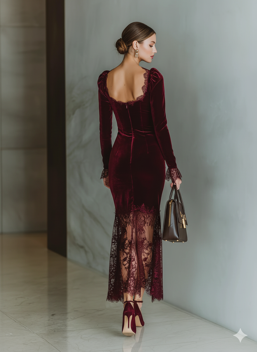 | Burgundy Velvet Maxi Dress