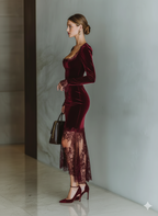 | Burgundy Velvet Maxi Dress