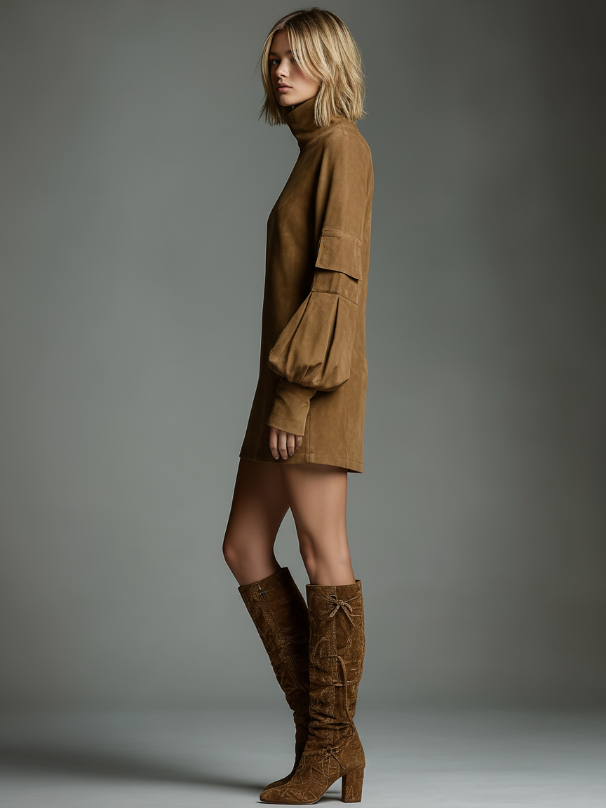| Vintage Loose Suede Mini Dress