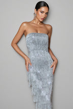 Argelia Strapless Sequin Fringe Midi Dress