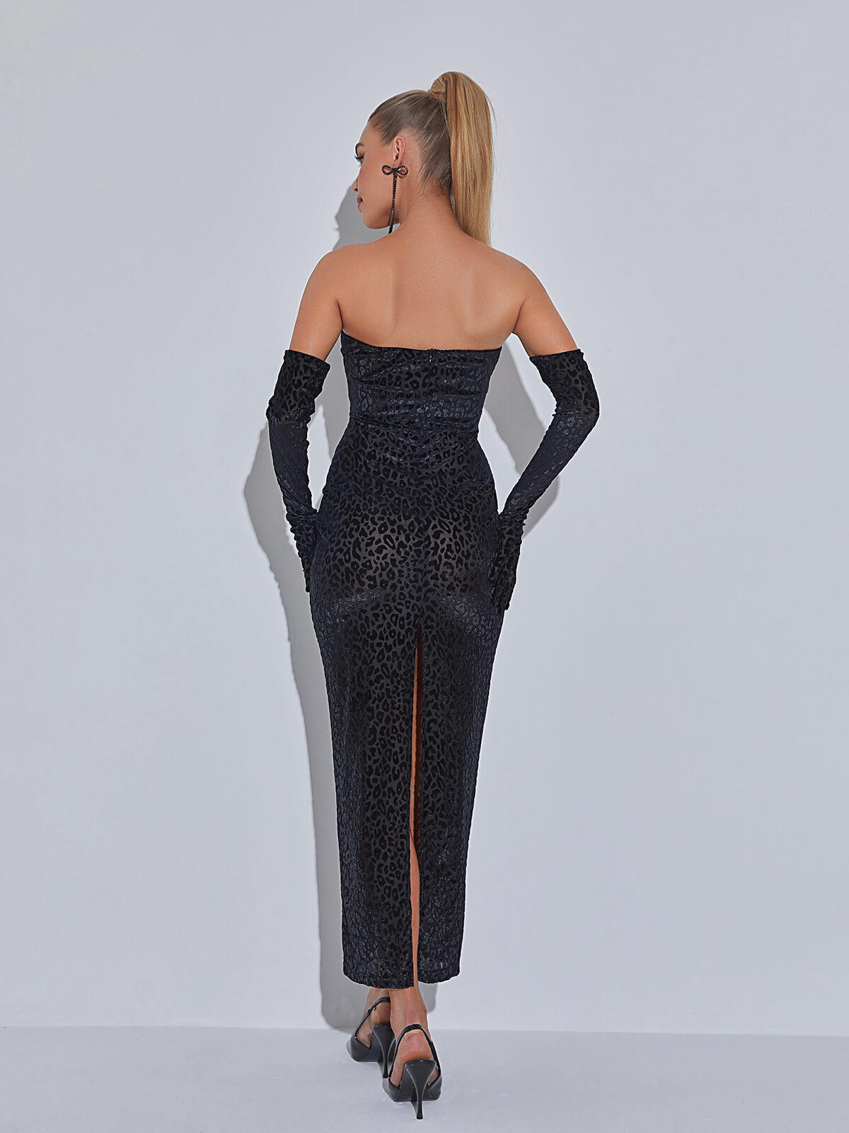 Gianna Leopard Print Bodycon Maxi Dress With Gloves