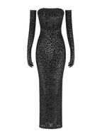 Gianna Leopard Print Bodycon Maxi Dress With Gloves