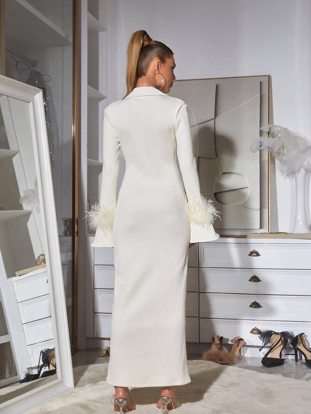 Ginger Long Sleeve Feather Bandage Dress