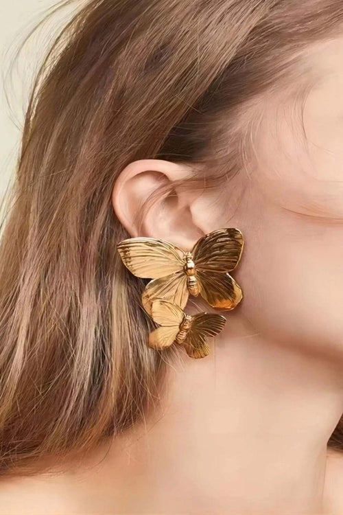 Gold Double Butterfly Stud Earrings