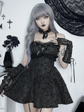 Jacquard Applique Lace Trim Spaghetti Strap A-Line Mini Dress