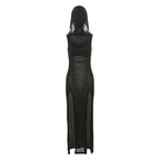 Elegant Gothic Sexy Slash Neck Long Sleeve Off Shoulder Summer French Chic Split Slim Stretch Ruffles Dress