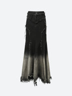 Grunge Tasseled Patch Maxi Skirt