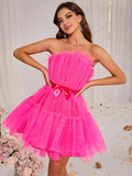 Guinevere Strapless Mesh Mini Dress In Hot Pink