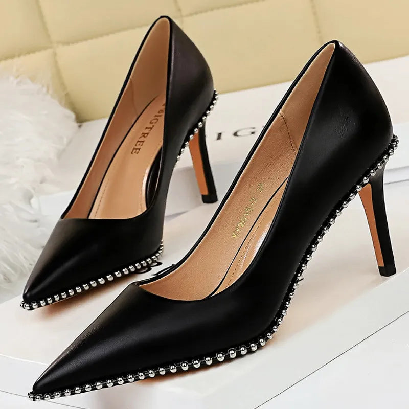 Sexy Party Rivet Woman Pumps - High Heels Stiletto in Pu Leather