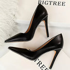 Sexy Party Rivet Woman Pumps - High Heels Stiletto in Pu Leather