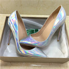 Shiny Silver Patent Women Pointy Toe High Heel Party Shoes