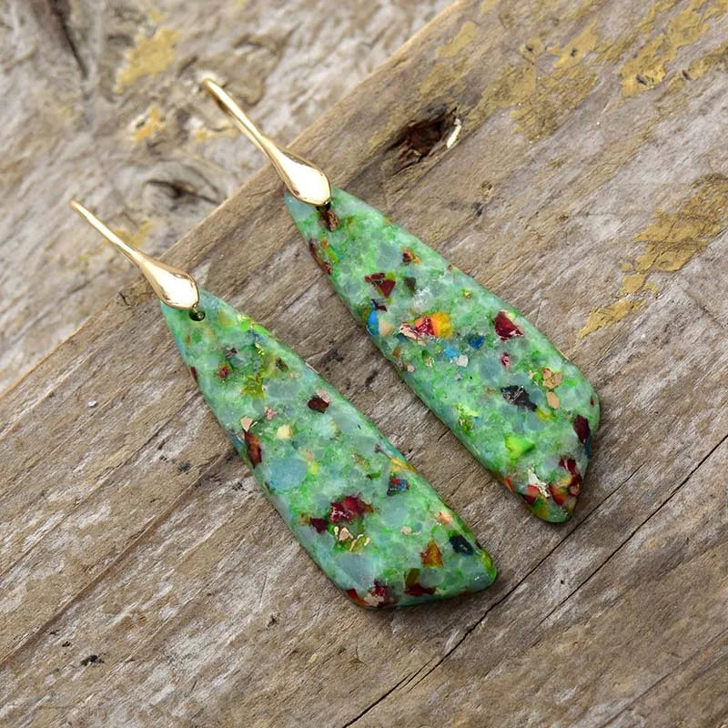 Silver Plated Geometric Gemstone Jasper Earrings