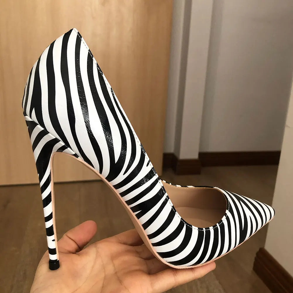 Matte Zebra Printed Women Pointed Toe Extremely High Heels