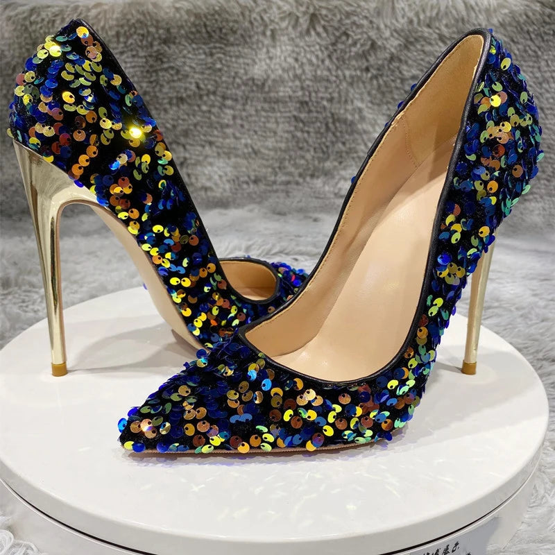 Blue Sequins Women Sexy Extremely High Heels