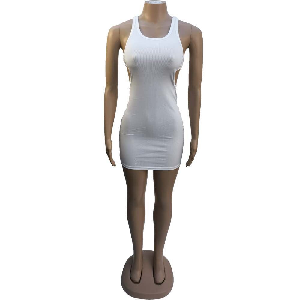 Ribbed Knit Scoop Neck Side Cutout Bodycon Mini Dress