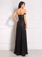 Sequin Strapless Sweetheart Corset Bodice High Split Maxi Gown