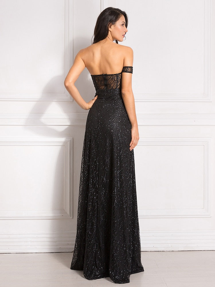 Sequin Strapless Sweetheart Corset Bodice High Split Maxi Gown