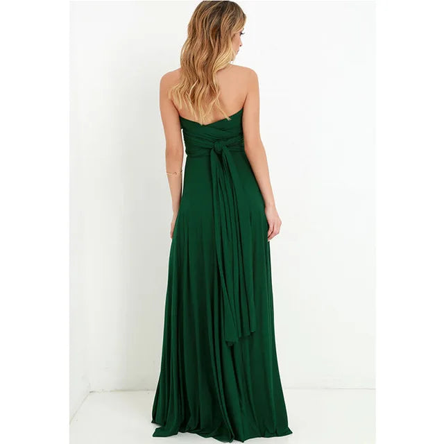 Convertible Wrap Strap Halter Waist Band High Slit Swing Maxi Dress