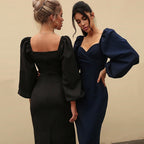 Wrap Bust Puff Sleeve Bodycon Mini Dress