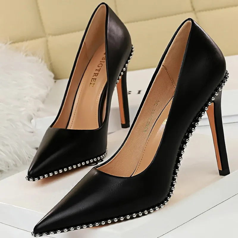 Sexy Party Rivet Woman Pumps - High Heels Stiletto in Pu Leather