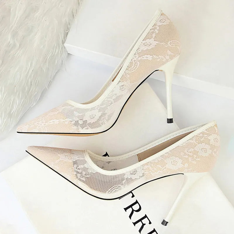 Mesh Hollow Lace Stiletto Heels for Women
