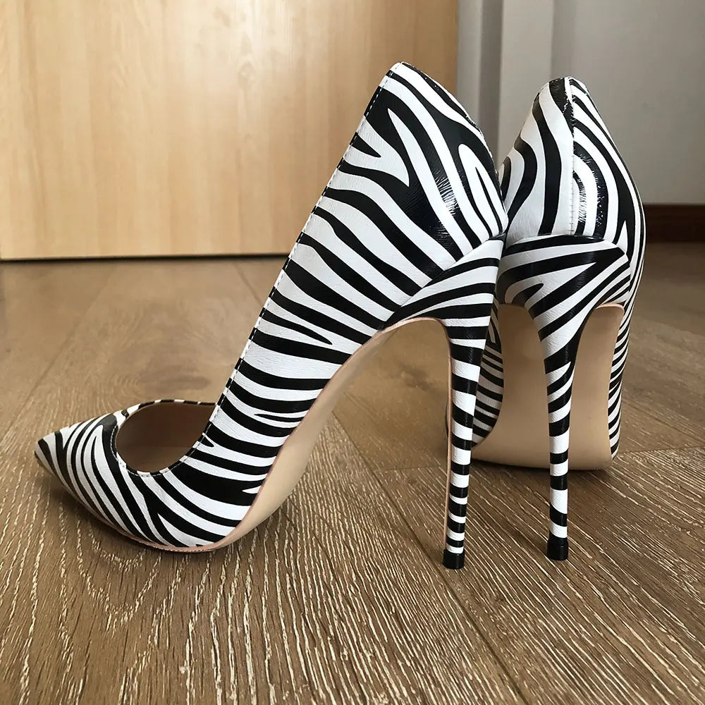 Matte Zebra Printed Women Pointed Toe Extremely High Heels