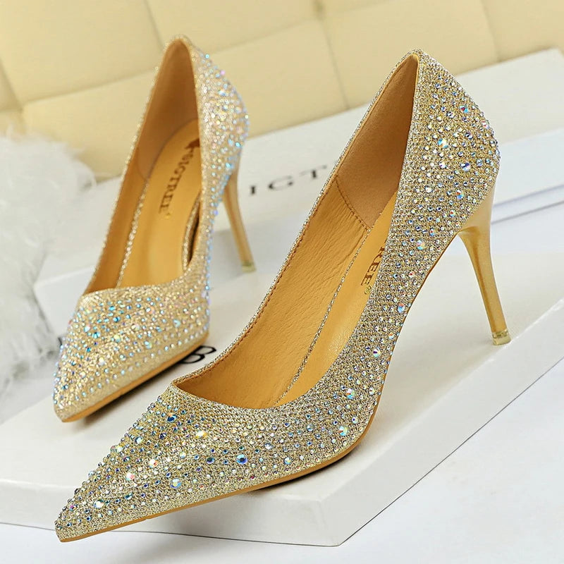 Rhinestone High Heel Wedding Pumps - 10 cm Heel