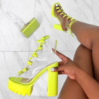 Green Transparent PVC Platform Boots for Women