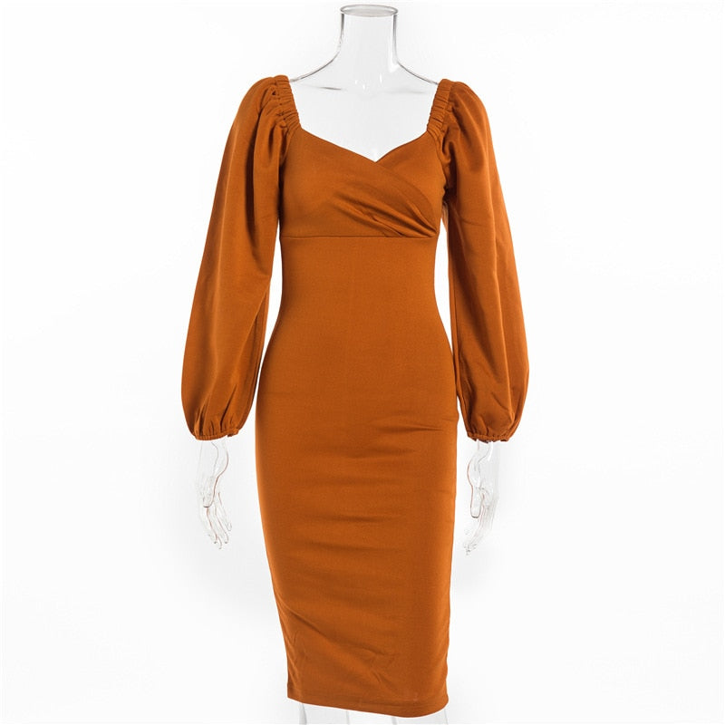 Wrap Bust Puff Sleeve Bodycon Mini Dress