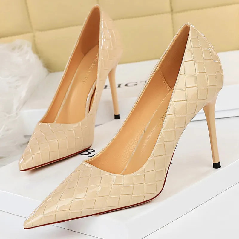 Serpentine High Heel Patent Leather Woman Pumps for Sexy Party Shoes