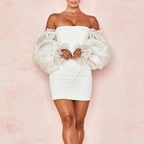 Intricate Love Off Shoulder Puff Sleeve Mini Dress