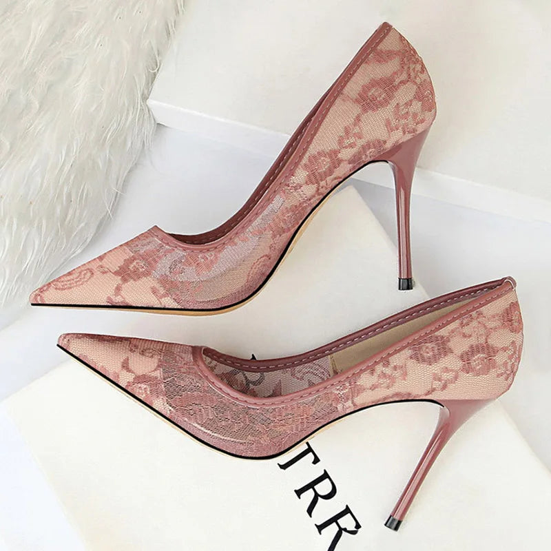 Mesh Hollow Lace Stiletto Heels for Women