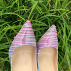 Gradient Color Plaid Print Patent Pointy Toe Stilettos for Women