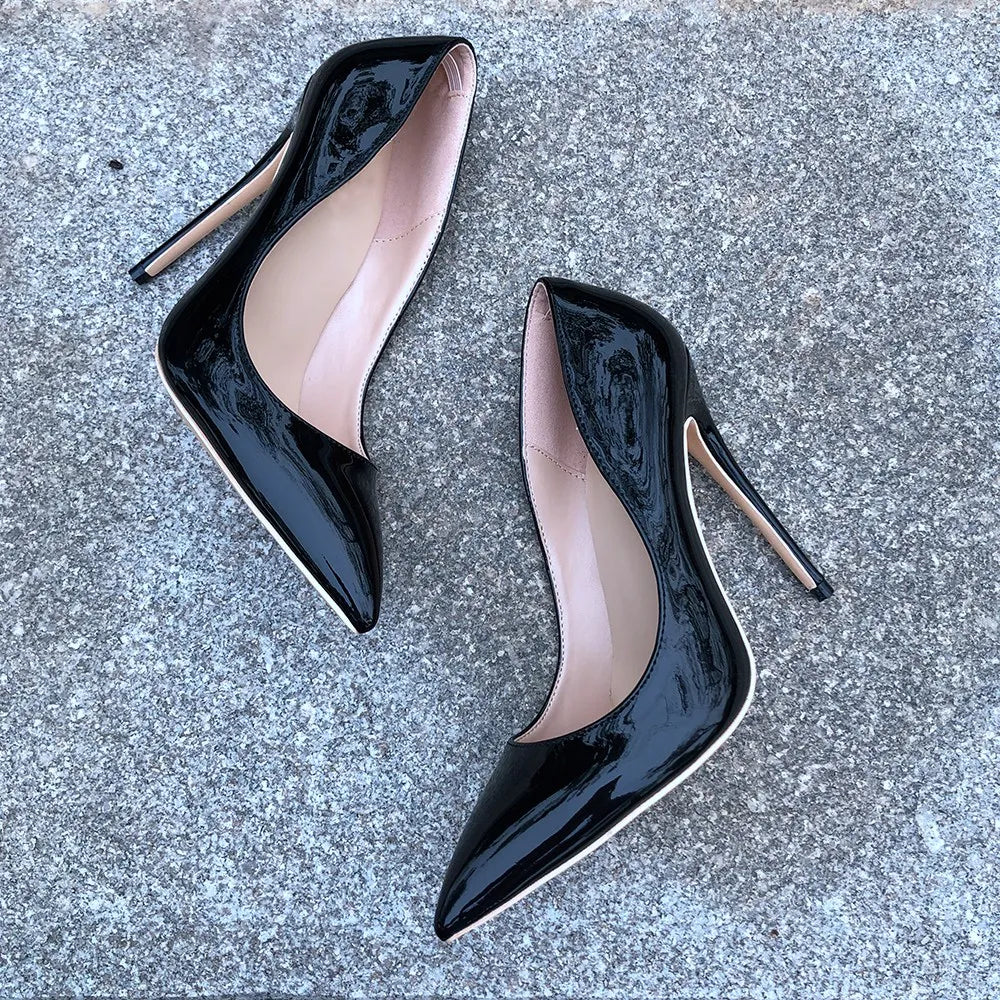 Black Patent Pointed Toe Stilettos for Women