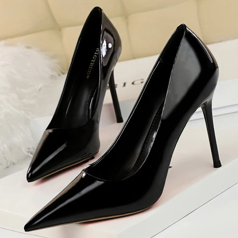 Patent Leather High Heel Stiletto Pumps for Women in Office OL Fashion