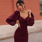 Wrap Bust Puff Sleeve Bodycon Mini Dress