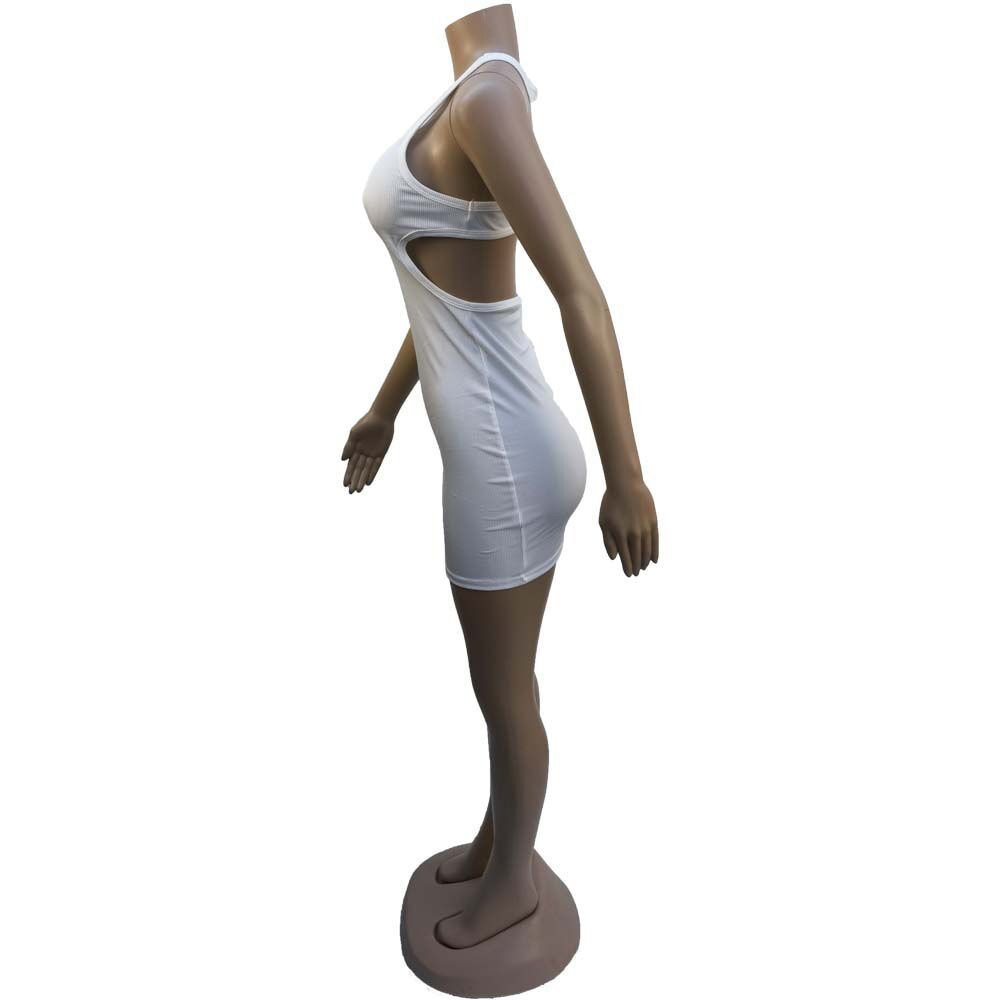Ribbed Knit Scoop Neck Side Cutout Bodycon Mini Dress