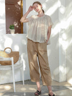 100% Cotton Wide-leg Cropped Trousers With Pockets And No Stretch