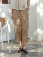 100% Cotton Wide-leg Cropped Trousers With Pockets And No Stretch