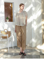 100% Cotton Wide-leg Cropped Trousers With Pockets And No Stretch