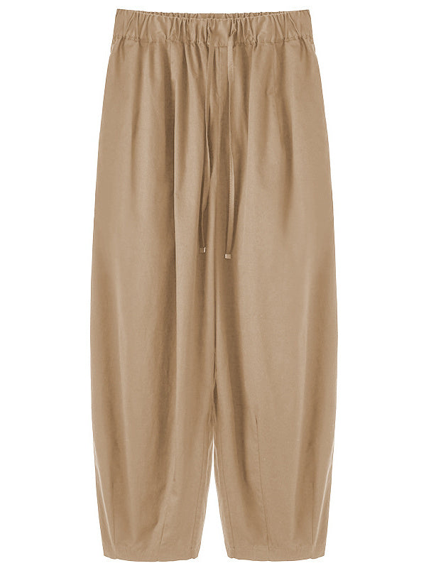 100% Cotton Wide-leg Cropped Trousers With Pockets And No Stretch
